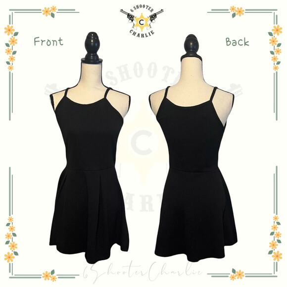 OLIVIA RAE Little Black Spaghetti Strap Skater Dress Textured Black Size Large - Picture 1 of 7